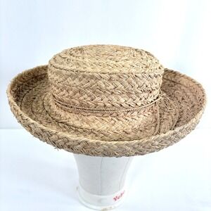 Kaminski Australia Raffia Sun Hat Natural Tan Wide Brim Boater Handmade